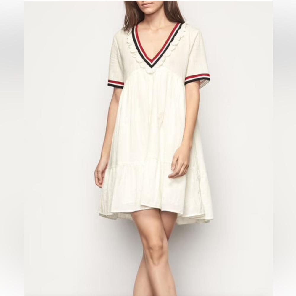 Ba&sh Desert Dress Ecru Natural Racing Stripe Delicate Ruffle